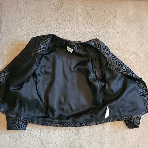 Koret 80s vintage velvet floral  trim crop jacket blazer black 10 - Picture 5 of 7